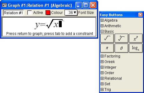 relation window with easy buttons alongside